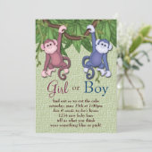 Pink Blue Monkey Gender Reveal Party Uitnodigingen (Staand voorkant)