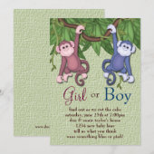 Pink Blue Monkey Gender Reveal Party Uitnodigingen (Voorkant / Achterkant)