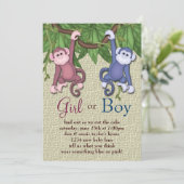 Pink Blue Monkey Gender Reveal Party Uitnodigingen (Staand voorkant)