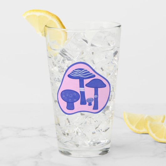 'Pink & Blue Mushroom' Pint Glass Glas (Voorkant ijs)