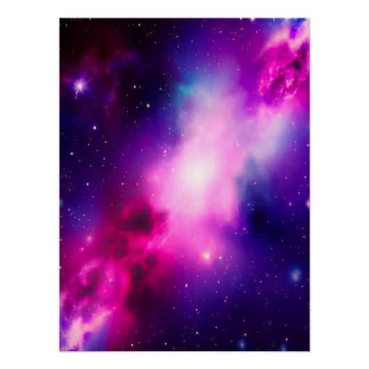 Pink Blue Nebula Galaxy Art Glansy Poster (Voorkant)