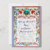 PINK BLUE ORIENTAL FLOWERS DAMASK GEM MONOGRAM KAART (Voorkant)