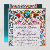 PINK BLUE ORIENTAL FLOWERS DAMASKMONOGRAM Pearl Kaart (Voorkant / Achterkant)