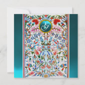 PINK BLUE ORIENTAL FLOWERS DAMASKMONOGRAM Pearl Kaart (Achterkant)