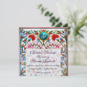 PINK BLUE ORIENTAL FLOWERS DAMASKMONOGRAM Pearl Kaart (Staand voorkant)