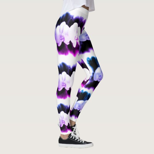 Pink Blue paars waterverf Orchids Patroon Leggings (Rechts)