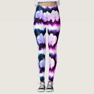 Pink Blue paars waterverf Orchids Patroon Leggings