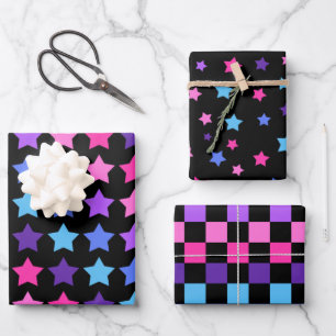 PINK BLUE PAARSE STARS EN CONTROLEPATRONEN INPAKPAPIER VEL