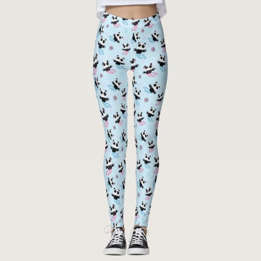 Pink Blue Panda Beer Mermaid Pattern Leggings (Voorkant)
