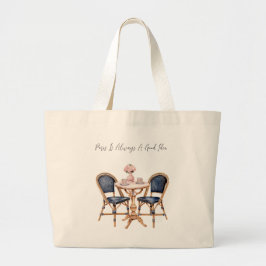 Pink Blue Paris Table Baguettes Grote Tote Bag