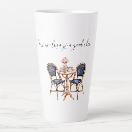 Pink Blue Paris Table Baguettes Latte Mok (Voorkant)