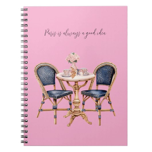 Pink Blue Paris Table Baguettes Notitieboek (Voorkant)