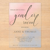 Pink Blue Pastel Gender Reveal Party Acryl Uitnodigingen (Voorkant)