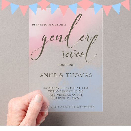 Pink Blue Pastel Gender Reveal Party Acryl Uitnodigingen