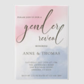 Pink Blue Pastel Gender Reveal Party Vellum Uitnodigingen (Voorkant)