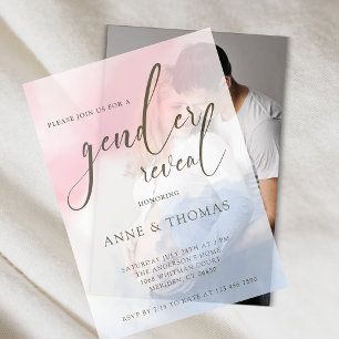 Pink Blue Pastel Gender Reveal Party Vellum Uitnodigingen