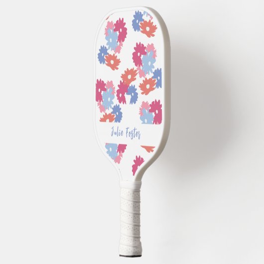 Pink Blue Patel Floral op maat Pickleball Paddle (Links)