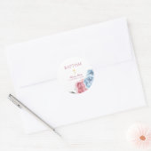 Pink Blue Peony Floral Boy Girl Baptisme Ronde Sticker (Envelop)