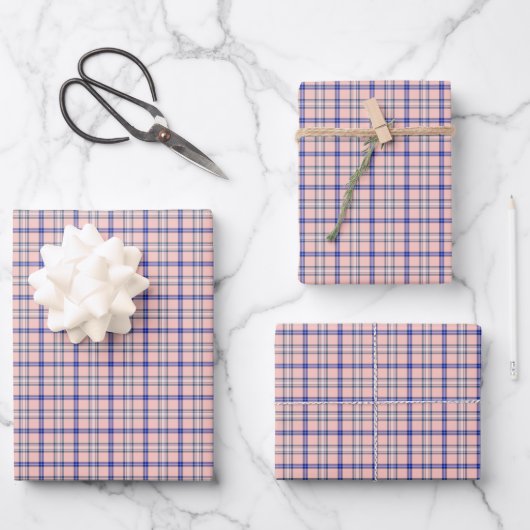 Pink Blue Plaid Classic Pattern Retro Inpakpapier Vel (Voorkant)