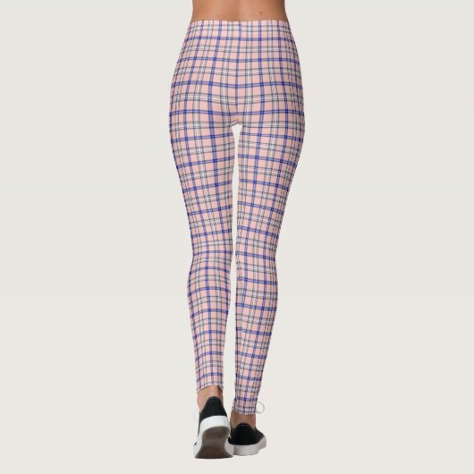 Pink Blue Plaid Classic Pattern Retro Leggings (Achterkant)