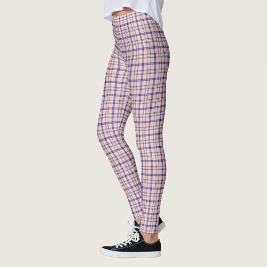 Pink Blue Plaid Classic Pattern Retro Leggings (Links)
