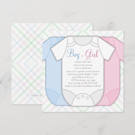 Pink Blue Plaid Geslacht Reveal Baby shower Kaart (Voorkant / Achterkant)