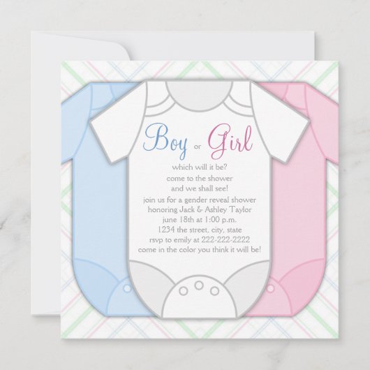 Pink Blue Plaid Geslacht Reveal Baby shower Kaart (Voorkant)