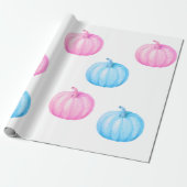 Pink Blue Pumpkin Thanksgiving Gender Reveal Party Cadeaupapier (Uitgerold)