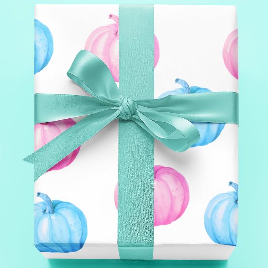Pink Blue Pumpkin Thanksgiving Gender Reveal Party Cadeaupapier