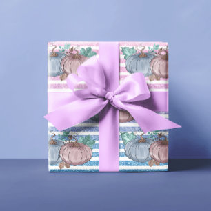 Pink Blue Pumpkin Thanksgiving Gender Reveal Party Cadeaupapier