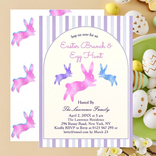 Pink Blue Purple Cute Bunny Easter Brunch Egg Hunt Kaart