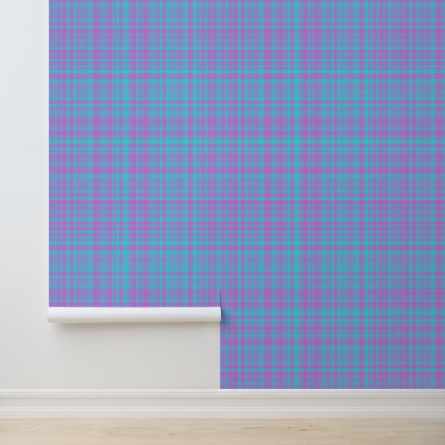 Pink Blue Purple Plaid Pattern Behang (Applicatie)