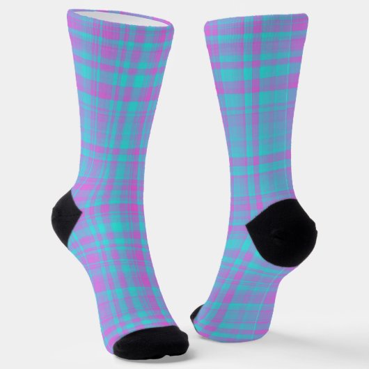 Pink Blue Purple Plaid Pattern Sokken (Gebogen)