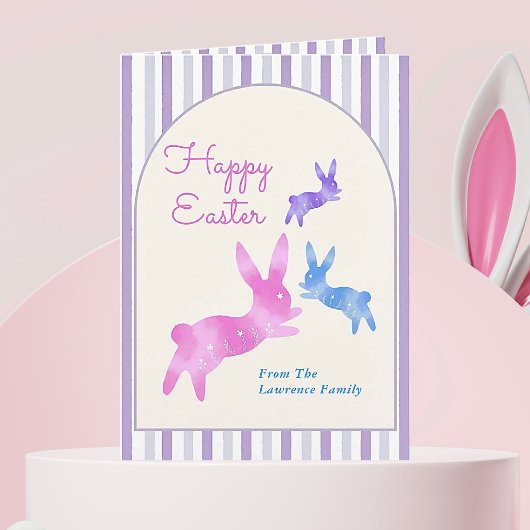 Pink Blue Purple Watercolor Bunny Custom Easter   Feestdagen Kaart