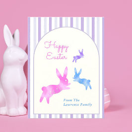 Pink Blue Purple Watercolor Cute Bunny Easter  Feestdagenkaart