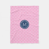 Pink Blue Quatrefoil Pattern Monogram Blanket Fleece Deken (Voorkant)