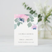 PINK BLUE ROOS WATERVERF FLORAL COUPLES SHOWER UITNODIGING BRIEFKAART (Staand voorkant)
