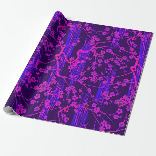 PINK BLUE SAKURA FLOWERS CADEAUPAPIER (Uitgerold)