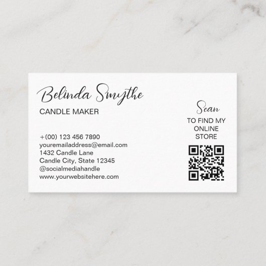 Pink & Blue Scribbled Candles Candle Maker QR Code Visitekaartje (Achterkant)