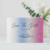 Pink blue silver ombre glam glitter Save The Date  (Staand voorkant)