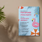 Pink & Blue Splash Pool Party Birthday Invitation Kaart