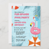 Pink & Blue Splash Pool Party Birthday Invitation Kaart (Voorkant)