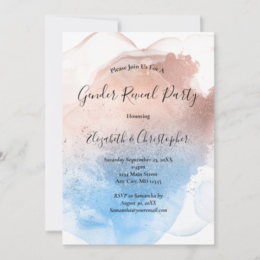 Pink Blue Splash Waterverf Geslacht Reveal Kaart (Voorkant)