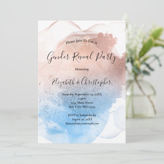 Pink Blue Splash Waterverf Geslacht Reveal Kaart (Staand voorkant)