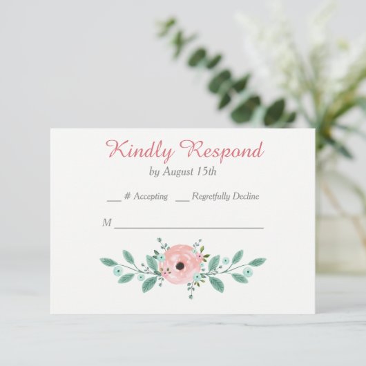 Pink Blue Spring Floral Wedding RSVP (Staand voorkant)
