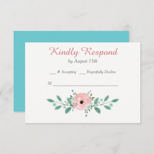 Pink Blue Spring Floral Wedding RSVP (Voorkant / Achterkant)