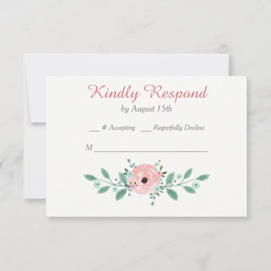 Pink Blue Spring Floral Wedding RSVP Kaartje (Voorkant)