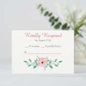 Pink Blue Spring Floral Wedding RSVP Kaartje (Staand voorkant)