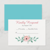 Pink Blue Spring Floral Wedding RSVP Kaartje (Voorkant / Achterkant)