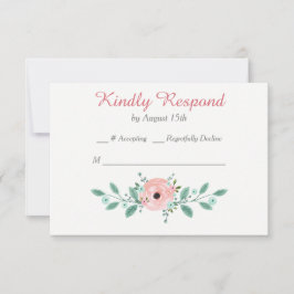 Pink Blue Spring Floral Wedding RSVP Kaartje
